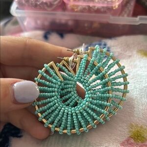 Turquoise Beaded Hoop Earrings